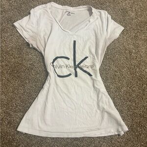 Calvin Klein Jeans Women's White V-Neck CK Logo Tee
